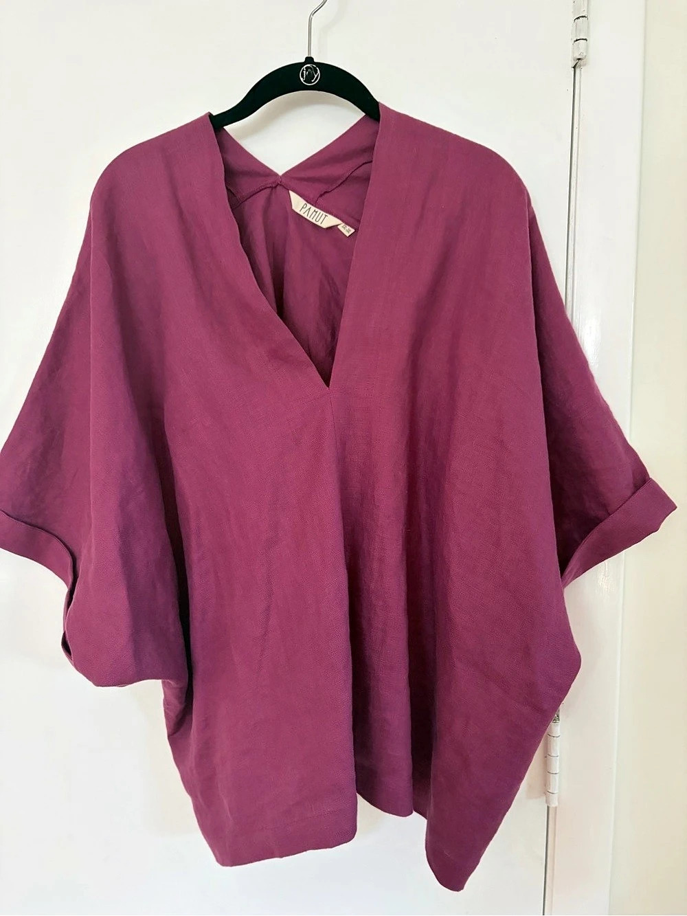 Pamut Limited Edition Mulberry Judith Top - Linen Purple V-Neck Tunic Size XXL/3
